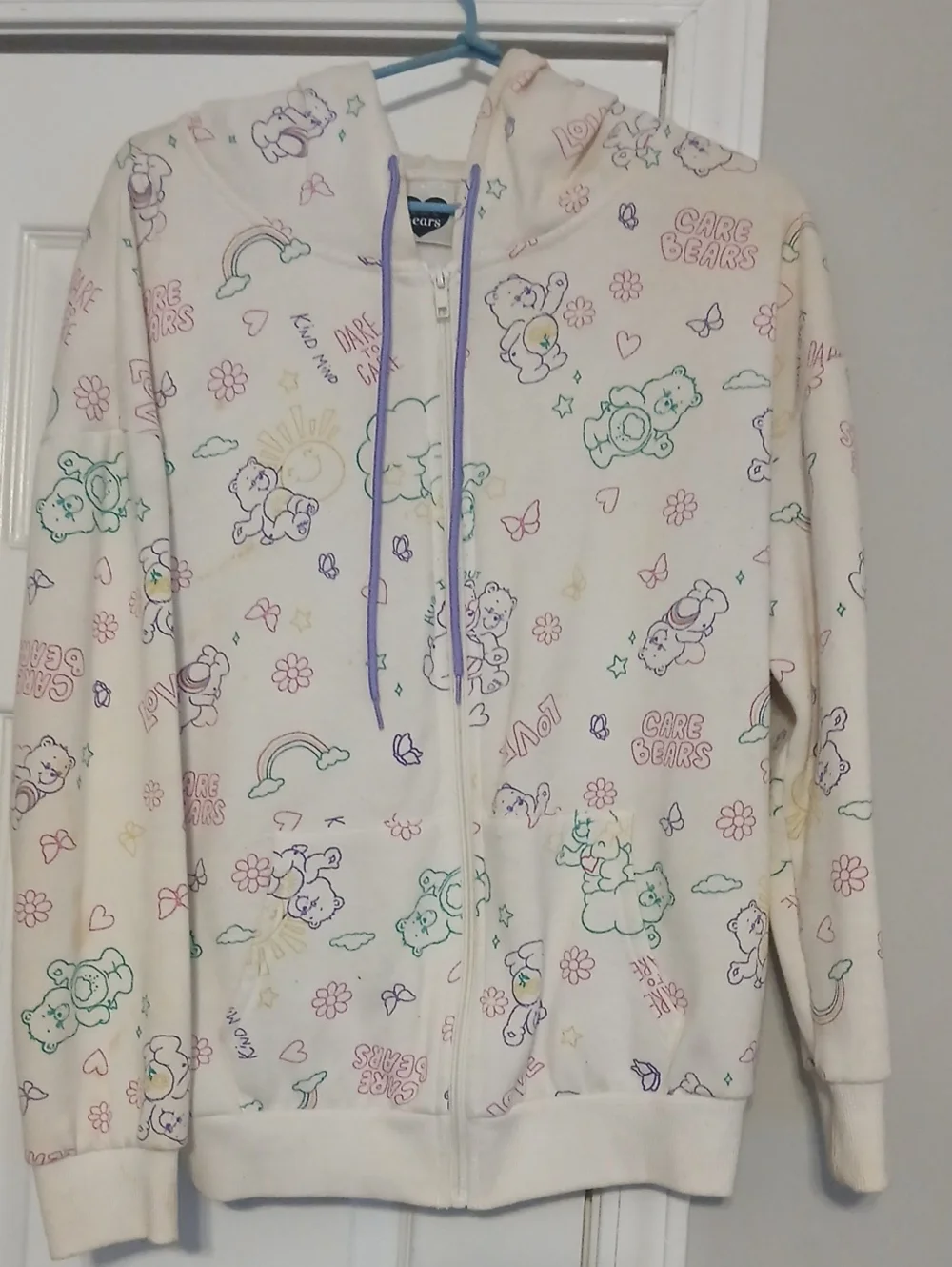 Care Bears Cream Hoodie with Pastel Multicolor Prints